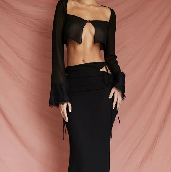 NWT HOUSE OF CB Madeline Maxi Skirt Black L Large - Picture 4 of 9